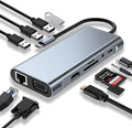 USB C HUB USB C Adapter 11 in 1 Dongle with 4K HDMI VGA Type C PD USB3.0 RJ45 Ethernet SD/TF Card Reader 3.5mm AUX Docking Station Compatible with MacBook Pro/Air Other Type C Laptops