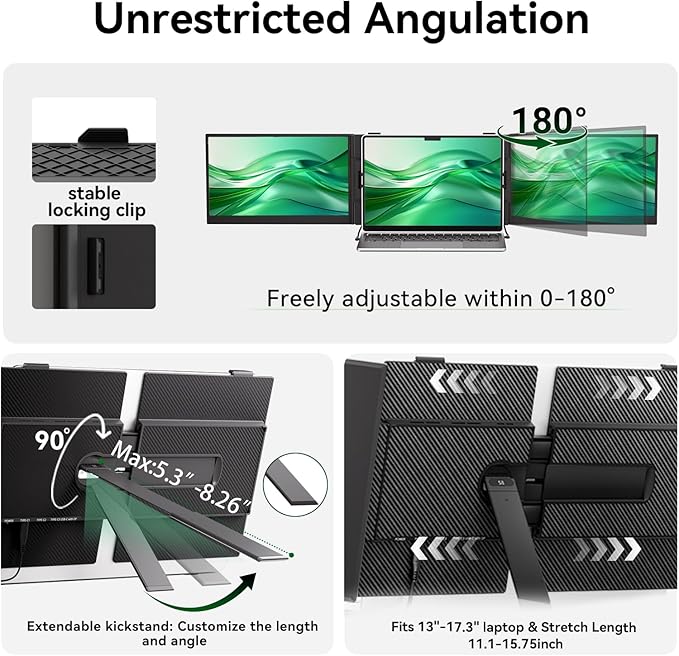 14 Triple Laptop Screen Extender Ultra-Thin Lightweight FHD 1080P IPS Laptop Monitor Extender Portable Extended Screen for Laptops 13-17.3 Compatible with Wins Mac Chrome Dex Phone Travel Work