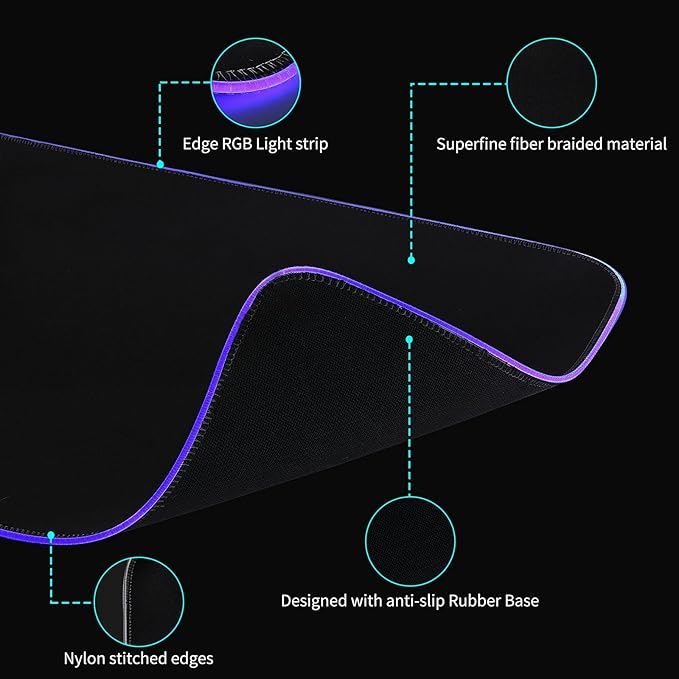 RGB Large Gaming Mouse Pad with 4Port USB Hub and 13Lighting Modes Computer Keyboard Mouse Pad Oversize Anti-Slip Rubber Base Mouse Mat for Computer PC Games (31.5 x 11.81 in Black0.15in Thick)
