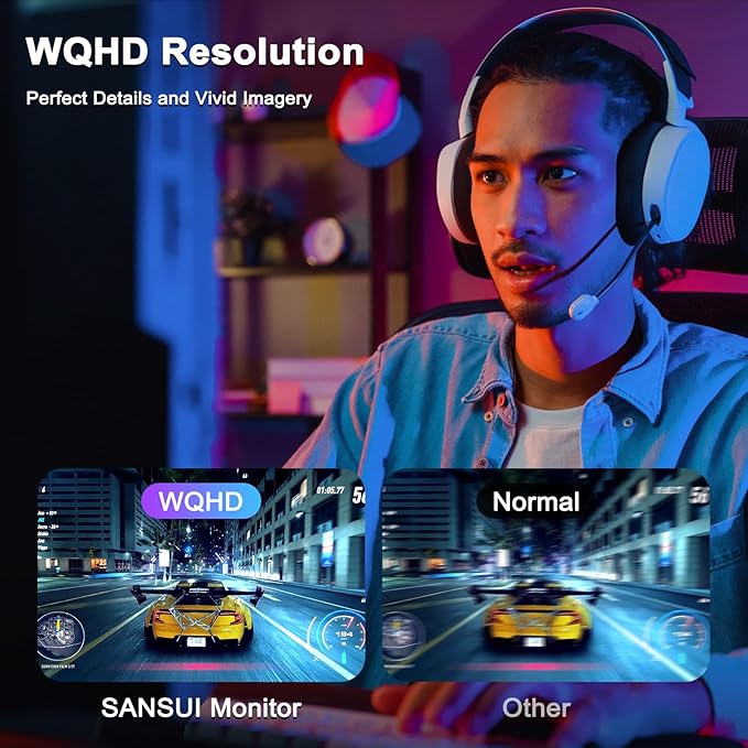 SANSUI 27 Inch WQHD 2560 x 1440 IPS Gaming Monitor 200Hz 180Hz 1ms Computer Monitor DP 1.2 x2 | HDMI 2.0 x2 | VESA Mount 120% sRGB HDR Eye Care Metal Stand (DP Cable Included)
