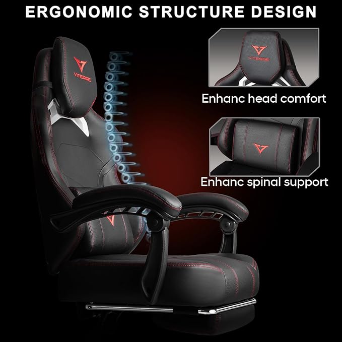 VITESSE Big and Tall Gaming Chair 400lb Weight Capacity with Footrest Ergonomic Video Game Chair for Adults with Oversized Headrest and Lumbar Pillow Computer Chair Gaming for Office