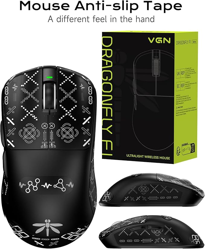 VGN Dragonfly F1 Pro Max Wireless Gaming Mouse 130h Playtime Long Endurance 55g Lightweight PAW3395 26K DPI Flagship Sensor 4000Hz Polling Rate Supported Low Latency Esports Peripherals Black