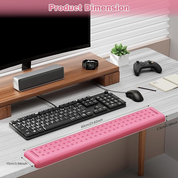 Leolee L-Shaped Desk Long Wrist Rest Elbow 60CM Pink Memory Foam Arm Rest for Desk with Non-Slip Base Ergonomic Desk Edge Cushion Wrist Support for Computer Keyboard Typing Office Home