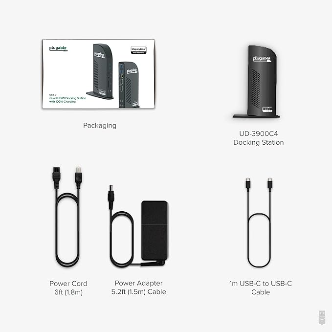 Plugable 14-in-1 USB C Docking Station | 4X HDMI Quad Dock with 100W Charging HDMI Displays | Compatible with Windows Thunderbolt (4X USB 1x USB-C Ethernet SD Card Audio) UD-3900C4