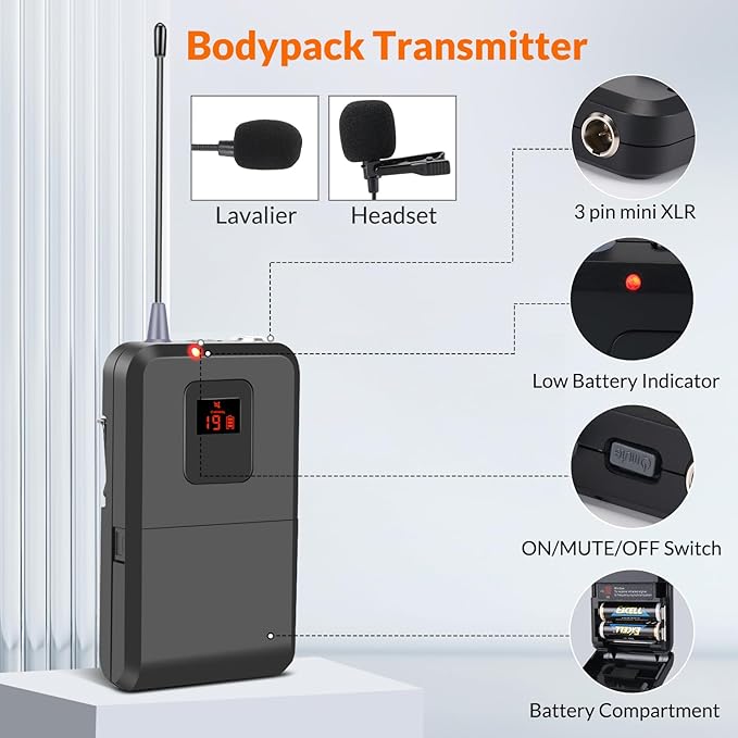 200-Channel Wireless Lavalier Microphone Dual UHF Bodypack Cordless Lavalier Mic System Set Auto Scan Long Range 200-240Ft 16 Hours Use Ideal for Speaking Classroom 2023 333B…