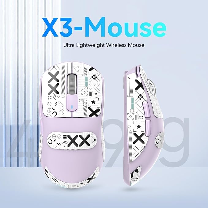 ATTACK SHARK X3 Wireless Gaming Mouse 49g Bluetooth/2.4G/USB-C Ergonomic Computer Mouse PAW3395 26K DPI Sensor 200h Battery Life Programmable Buttons Gaming Accessories for PC/Laptop/Mac