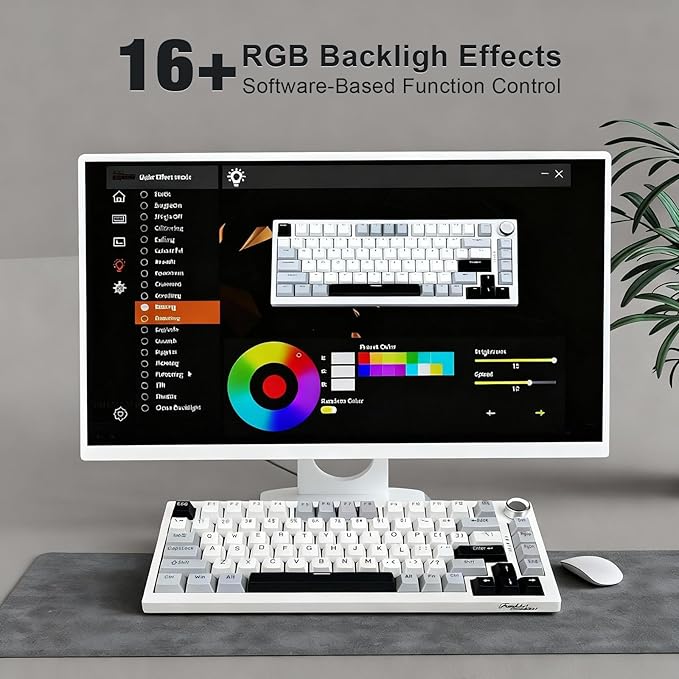 DstoPar Wireless Mechanical Keyboard75% Hot Swappable Gaming Keyboard With multifunction knobRGB BacklitGasket StructurePBT Keycaps Bluetooth5.0/Type-C/2.4GK81 mechanical keyboard (Bright White)