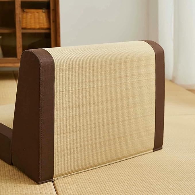 ELEFOCUS Foldable Japanese Style Tatami Chair with Backrest Lightweight Grass Chair for Meditation Lounge Reading Gaming(Curry)