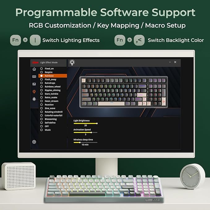 RK ROYAL KLUDGE R98 Pro Wireless Mechanical Keyboard Creamy Bluetooth/2.4GHz/Wired RGB Gaming Keyboard with Number Pad and Knob MDA Profile PBT Keycaps Gasket Hot Swappable Tactile Switch Cyan