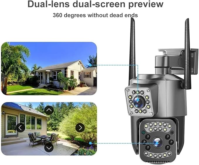 8MP 4K WiFi IP Camera Dual Lens PTZ 4G SIM Card Outdoor Webcam Alarm 10X Zoom Smart Home CCTV Security Protection Monitor Cam(EU Plug4G Camera ADD 128G)