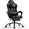 Ergonomic Gaming Chair Video Game Chair with Pocket Spring Cushion and Footrest Height Adjustable Computer Chair with Swivel Seat and Headrest (Faux Leather Black)