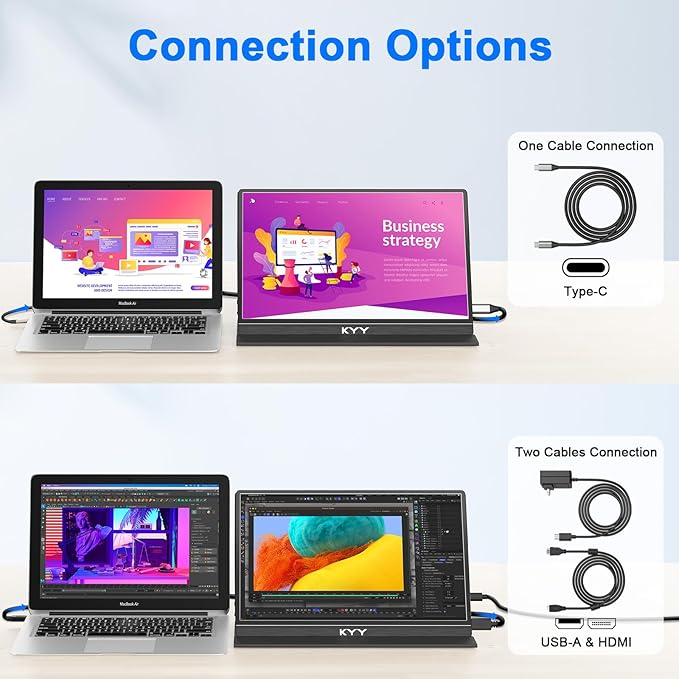 KYY Portable Monitor for Laptop 14 FHD 1080P Travel Monitor USB-C &amp HDMI Computer Gaming Screen with VESA Mount &amp Smart Cover Dual Speakers for Mac PC Phone Xbox PS5 Switch