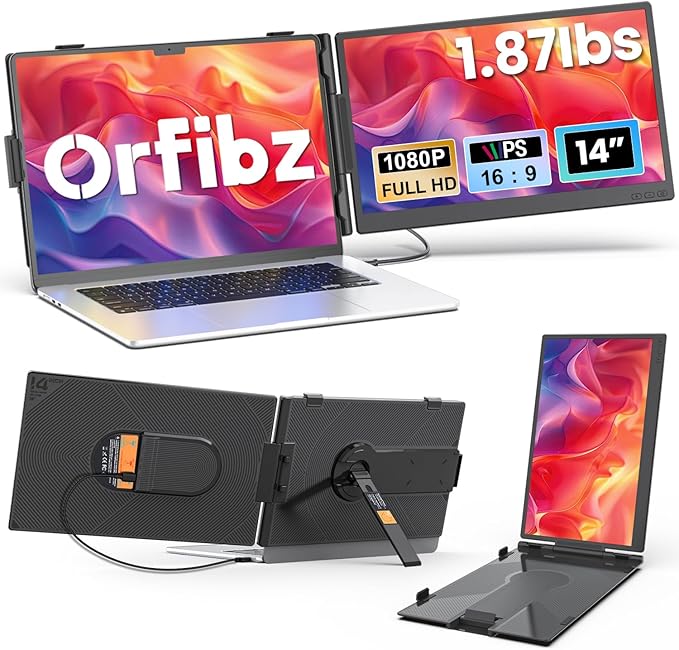Laptop Screen Extender 1.87lbs Ultra-Portable &amp Ultra Slim 14.2 FHD 1080P Dual Portable Monitor for 14-17.3 Laptop Plug &amp Play Travel Monitor Extender Compatible with Wins/Mac/Chrome/Andr