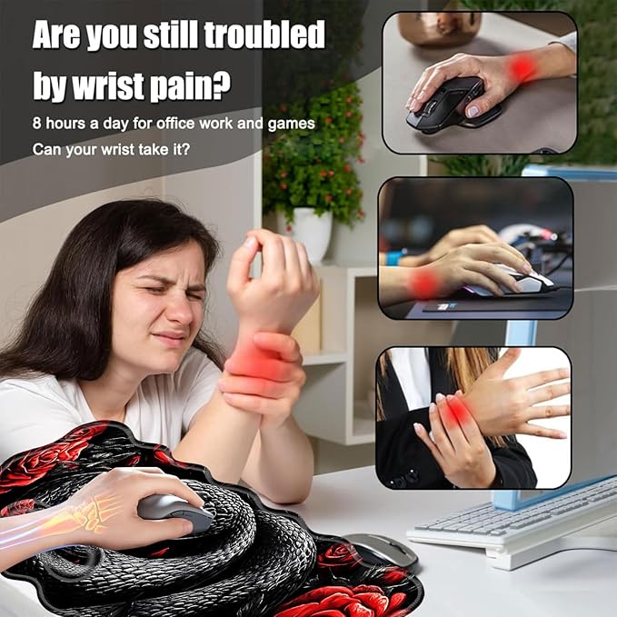 Desk Mat Mouse Pad with Wrist Rest 4-in-1 Large Mouse Pads for Desk Ergonomic Mouse Pad and Keyboard Wrist Rest Gaming Keyboard Mat for OfficeSnake and Roses