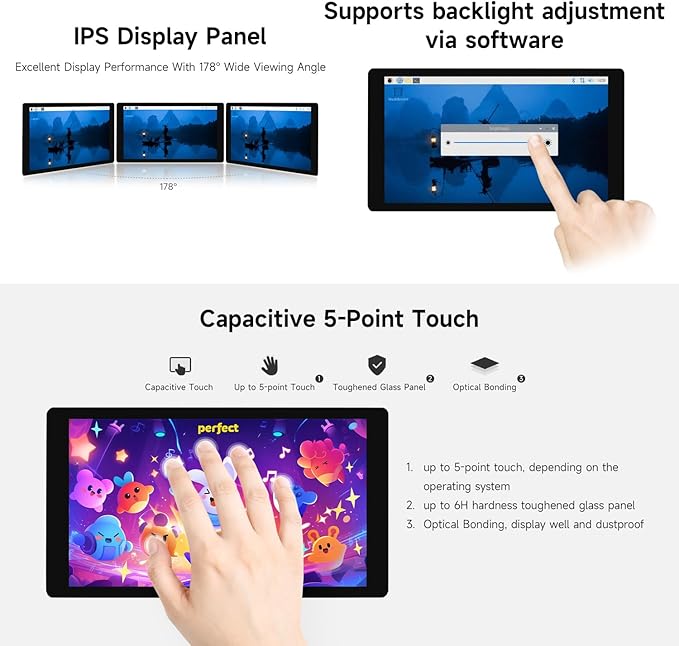 waveshare 5inch Capacitive Touch Display Compatible with Raspberry Pi 5/4B/3B/Zero/Zero W/Zero 2W/Pico/Pico W/Pico WH Supports Windows 11/10/8.1/8/7 Support Jetson Nano/Jetson Orin Nano