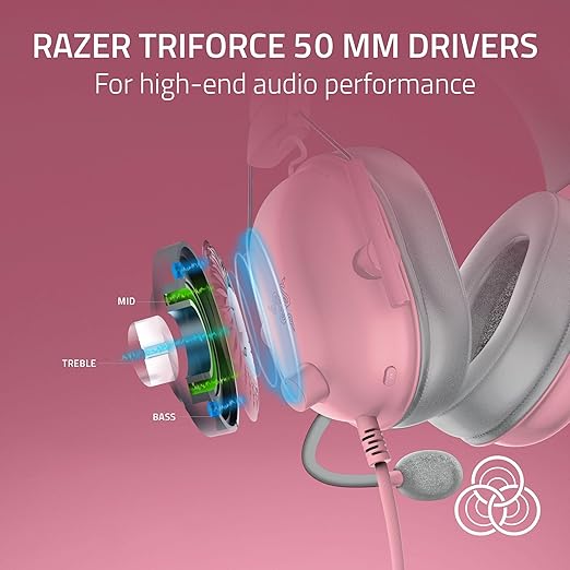 Razer BlackShark V2 X PlayStation Gaming Headset: 50mm Drivers - Cardioid Mic - Lightweight - Comfortable Noise Isolating Earcups - for PS5 Xbox Series X PC Switch via 3.5 mm Jack - Quartz Pink