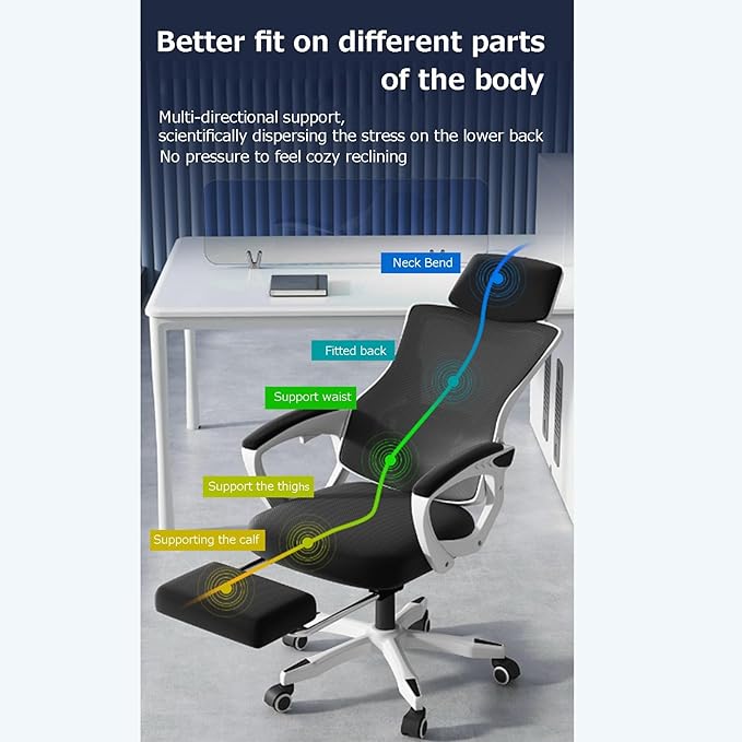 Ergonomic Gaming ChairLatex Cushion Comfortable and Breathable Office Chair Height Adjustable Computer Chair with Footstool(BlackWithout_Grey)
