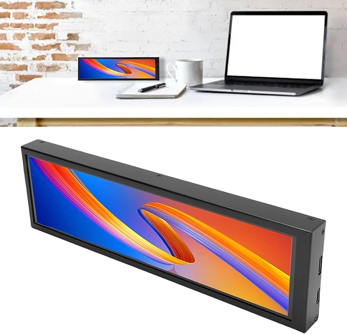 8.8 Inch Computer Temp Display FHD 1920x480 Mini Screen Monitor 178 Degree Wide Viewing Angle Supports Dynamic Themes for Important Data Display (Capacitive Version)