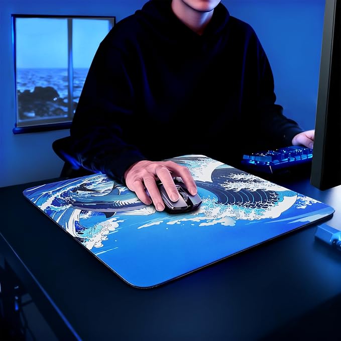ATTACK SHARK CM05 Glass Gaming Mouse Pad17.7x15.7 in Large Mouse MatNon Slip 9H Hard MousepadsNano-Textured Glass Surface with Improved Precision and Speed for FPS/MOBA-Wave SharkBlue