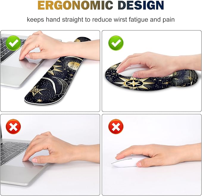 Gaming Mouse Pad Large Desk Mat Cute Desk Pad Protector 4in1 XXL Mousepad + Keyboard Wrist Rest+Mouse Wrist Rest+Coaster Set with Ergonomic Desk Pad for Home Office PC Computer Stars and Moon
