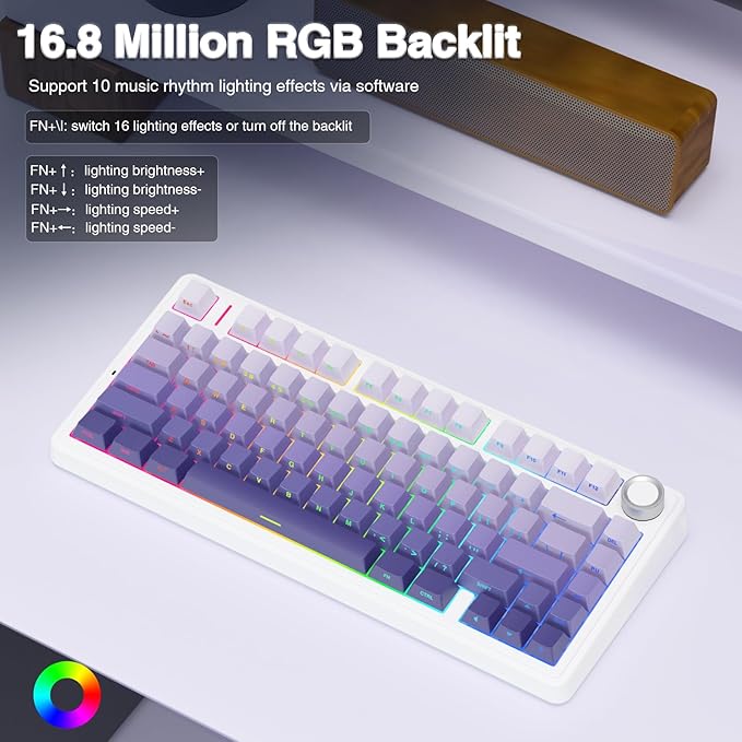 AULA F75 Pro Wireless Mechanical Keyboard75% Hot Swappable Custom KeyboardRGB BacklitPre-lubed Linear SwitchesSide Printed PBT Keycaps Mechanical Gaming KeyboardsGradient Purple