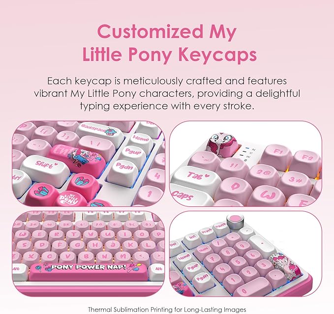 My Little Pony Wireless Mechanical Keyboard - 101 Keys RGB Gaming Keyboard with Custom Linear Switches Hot-Swap &amp Knob Control Triple Connection (BT5.0/USB-C/2.4GHz) Ergonomic for Work &amp Ga