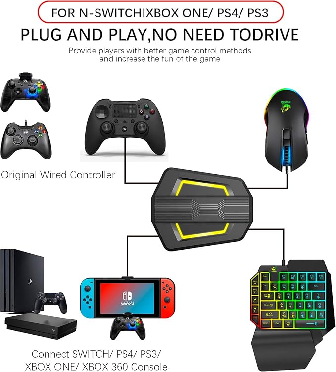 Gaming Keyboard and Mouse Combo Wired 39 Keys Mechanical Feeling Rainbow LED Backlit Keyboard and RGB Gaming Mouse and LED Backlit Converter Compatible with PS4/Xbox One/Nintendo Switch/PS3 /PC