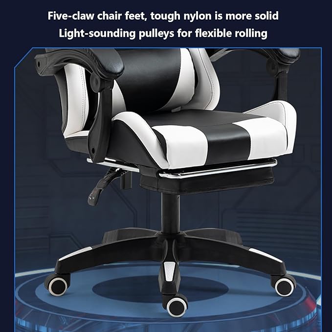 Gaming Chair Office Chair High-back Ergonomic Video Game Chairs with Footrest and Lumbar Support Height Adjustable Racing Style Computer Chair with Swivel Seat and HeadrestOne Size Black