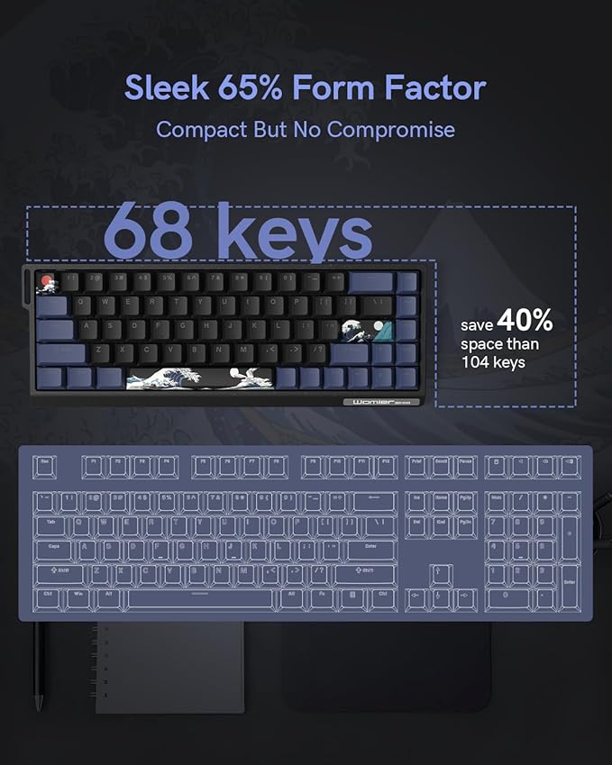 SK68 65% Gaming Keyboard Wired Backlit Mini Keyboard w/100% Hot-Swap Socket 68 Keys Aluminum Gaming Wired Keyboard for PC Laptop Game