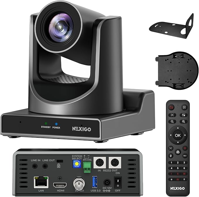 NexiGo PTZ Camera 20X Optical Zoom with PoE HDMI/3G-SDI/USB/LAN IP Streaming Outputs Auto AI Tracking for Video Conferencing Live Streaming Meeting Church Services Worship Skype Zoom Teams OBS