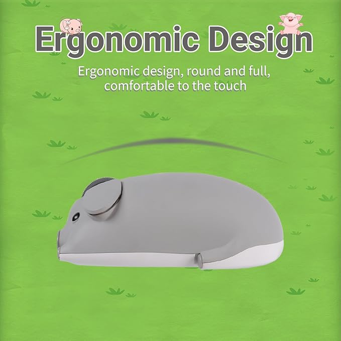 elec Space Cute Pig Design Wireless Mouse Dual Mode Bluetooth &amp USB Mouse Silent Operation Ergonomic Perfect for Laptops &amp PCs Ideal Gift for Animal Lovers and Family(Gray)