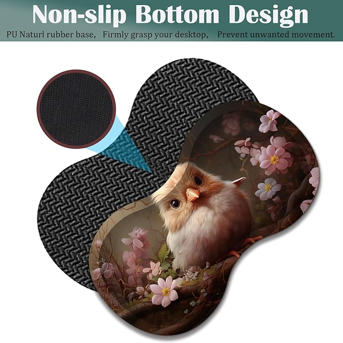 Large Game Mouse Pad + Wrist Support Pad + Coffee Coaster Desk Pad with Sewn Edges Anti-Slip Set pad Suitable for Office Work and Home - Cute Animals Birds Flowers