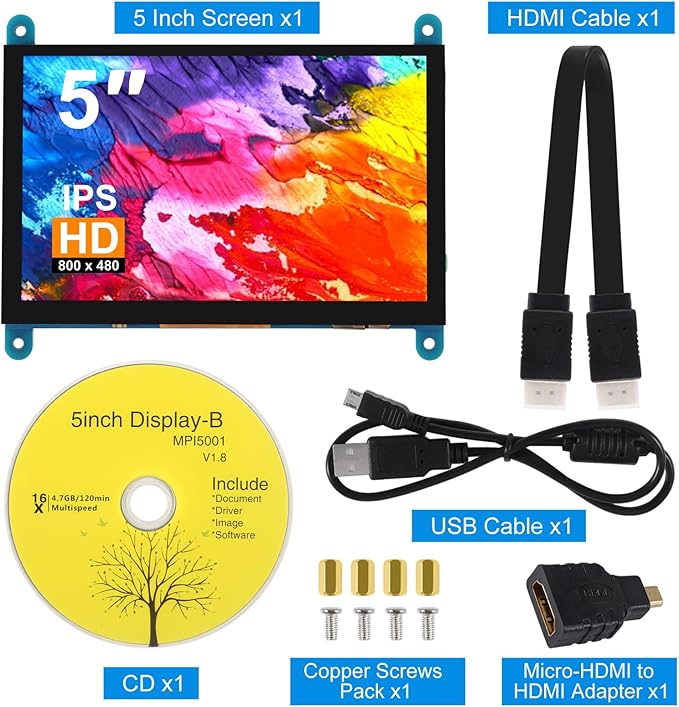 5 Inch IPS Touch Screen Display 800×480 Capacitive Screen HDMI HD Screen Full View Color LCD Liquid Crystal Screen for Windows 10 8 7 BB Black etc