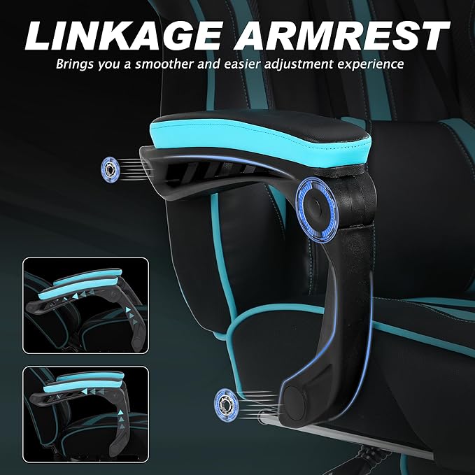 Vonesse Gaming Chairs for Adults Gaming Chairs with Footrest and Massage Reclining Computer Chair for Heavy PeopleBig and Tall Ergonomic Gamer Chair with Lumbar Pillow(Teal/Cyan)