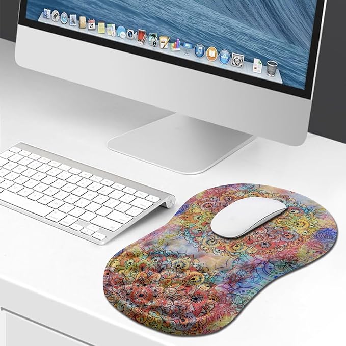 Hokafenle Ergonomic Mouse Pad Wrist Support Wrist Rest Mousepad for Carpal Tunnel Pain Relief with Integrated Memory Foam Slope Massage Bulge (11.8x7.9 inchMandala