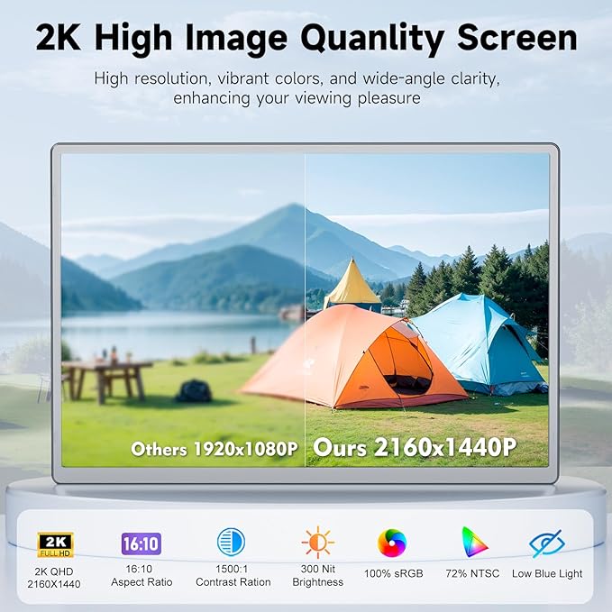 KEFEYA Laptop Screen Extender 2K 2160x1440 QHD Laptop Monitor Extender Dual Screen 14” Portable Monitor for Laptops 13-17 with USB-C/HDMI Port Plug n Play for Windows/Mac/Android/Switch/PS5
