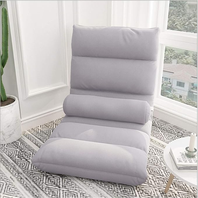 Adjustable 5Position Floor Chair -Pillow Gaming Chair-Cushion Dorm Rocker-Gamer-Comfy for Reading Game Meditating-Simplicity Style-and Free Long Bolster Pillow (Light Grey)