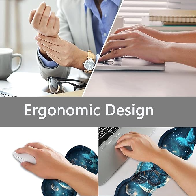 Large Gaming Mouse Pad + Keyboard Wrist Rest + Wrist Support + Coaster Set Memory Foam Ergonomic for Easy Typing XXL Extended Gaming Mouse Pad Table Pad - Selenophora Sibirica
