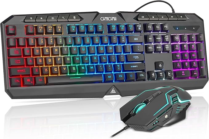 Wired Gaming Keyboard and Mouse Combo with LED Backlit10 Dedicated Multimedia Keys 19 Anti-ghosting Keys Light Up Computer Keyboard Programmable 7200 DPI RGB Mice with Software for PC Xbox PS5 PS4