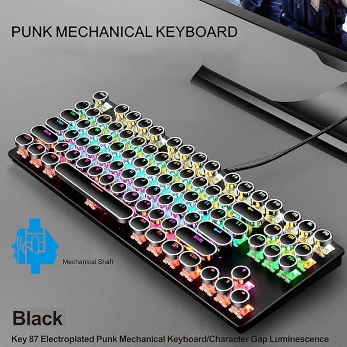 Retro Typewriter Mechanical Keyboard and Mouse Combo Black with Blue Switch and 9 True RGB Backlight Modes Cool Light Up for Gaming Work Mac PC Windows