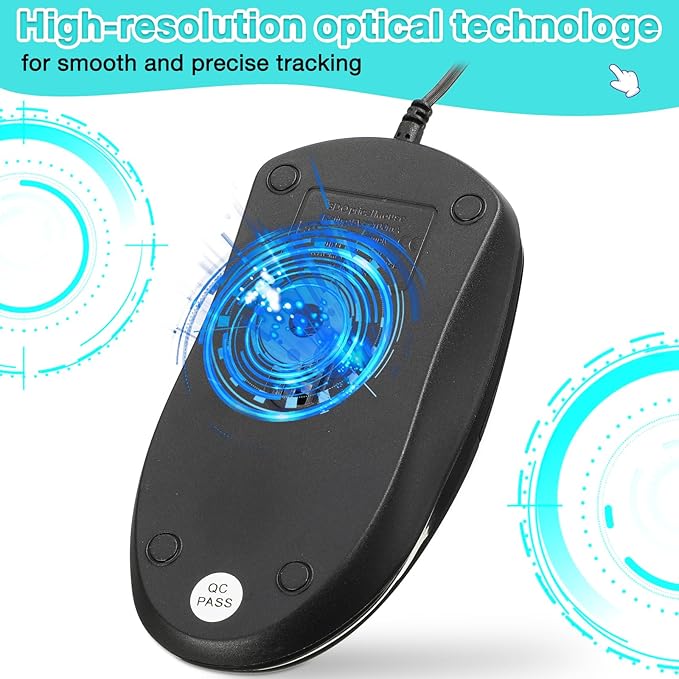 Kathfly 50 Pcs Black Wired USB Computer Mouse Bulk 1000 DPI 3 Button Corded Mouse with Home Office Noiseless Simple USB for Computer Laptop Desktop PC