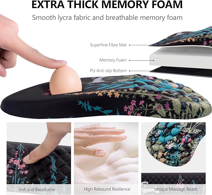 Mouse Pad Wrist Support Laokiiy 2 in1 Keyboard Wrist Rest+ Ergonomic Mouse Pad Non-Slip Wrist Rest for Computer Keyboard Made Easy Typing &amp Relieve Wrist Pain(Flower)