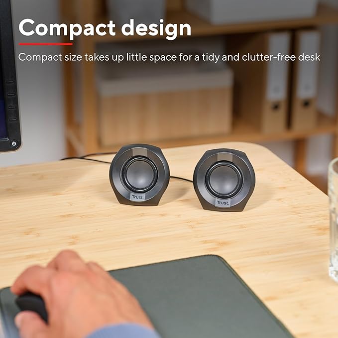 Trust Polo Small PC Speaker 2.0 8 W (4 W RMS) Compact Speaker Set USB Operated Speaker Set Integrated Control AUX 3.5 mm PC Boxes Computer Laptop Black