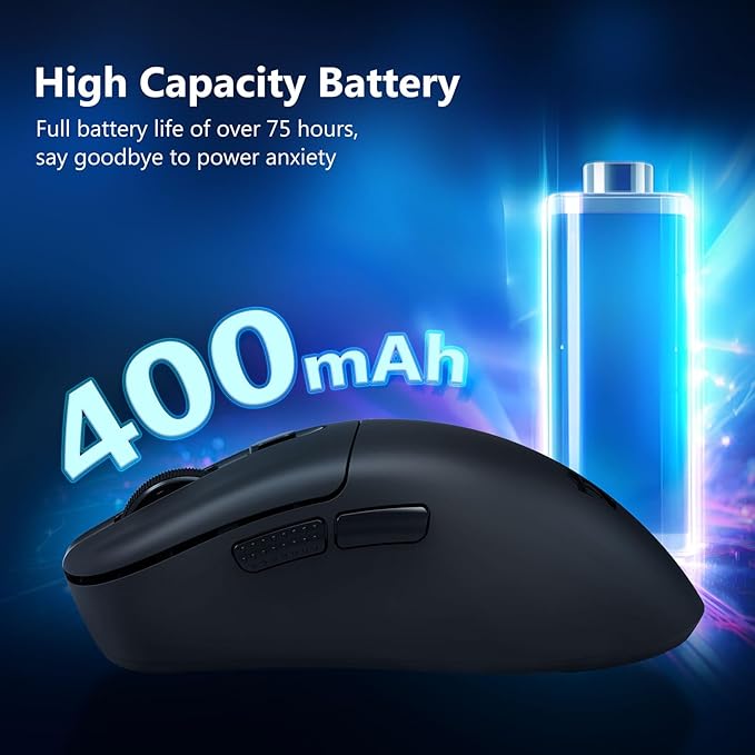 Redragon Wireless Gaming Mouse 58g Lightweight 12000 DPI Tri-Mode 2.4G/Bluetooth/USB-C PAW3311 Sensor 75Hr Battery Mice with 6 Programmable Buttons for PC/Mac (Black)