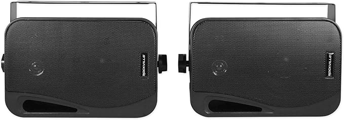 Rockville Pair HP4S BK 4 360W Outdoor/Indoor Speakers Swivel Wall Mount IPX44 Weather Resistant High-Fidelity Sound for Home Theater and Patio Use