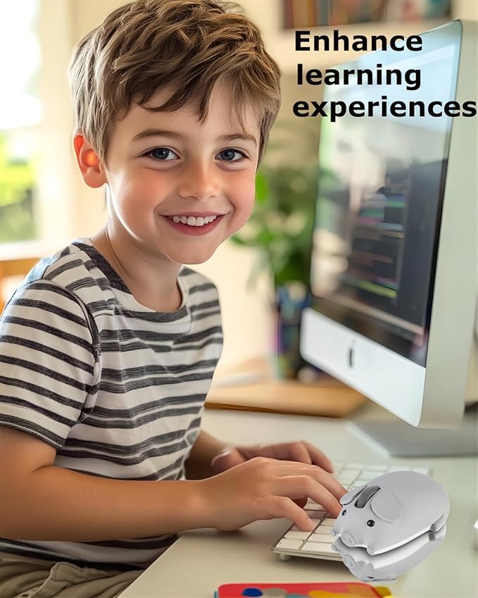 Wireless Mouse Cute Pig Bluetooth &amp USB Dual Mode MiceSilent Portable Compact Gray Fun Mice for Mac/PC/Laptop/Chromebook/Computer/Tablet/iPad/MacBook Air/Pro Travel Kids Girls Boys Women Men Gift