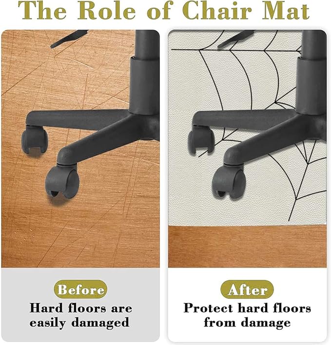 Black White PU Leather Carpet for Hard Wood &amp Tile Floor Cartoon Gothic Fairytale Elements Easy Glide Floor Protector Mat for Office Chairs Animal Diameter 55 in