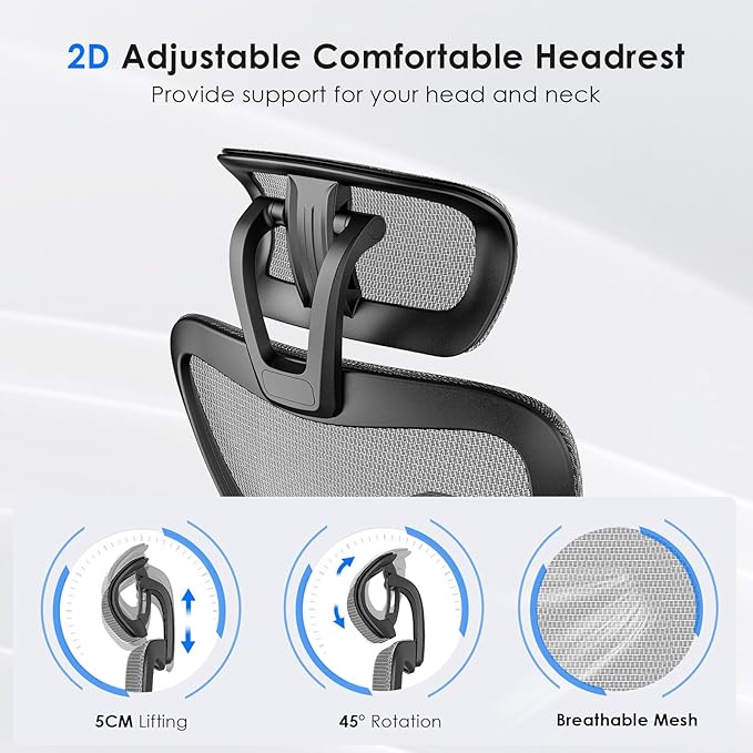 Ergonomic Office Chair with 3D Armrests &amp Adjustable High Back - Reclining Computer Desk Chair with Lumbar Support and Headrest for Gaming and Home Office 350 lbs Capacity (Grey Model C)