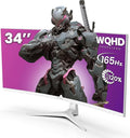 CRUA 34'' White Gaming Monitor 165Hz/144Hz 21:9 1500R Ultrawide Curved Monitor WQHD 3440X1440 120%sRGB VA Panel Computer Monitor Support Freesync PIP/PBP HDMI2.0 &amp DP1.4 Wall Mount&ampTilt Ad
