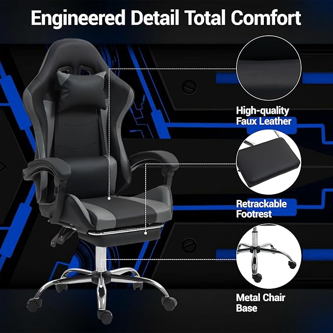 Ergonomic Gaming Chair with 360° Swivel &amp Recline 90-135°Adjustable Backrest Lumbar Massage Support Linkaged Armrests Heavy-Duty Casters &amp Frame Esports Office Computer Desk Chair Black